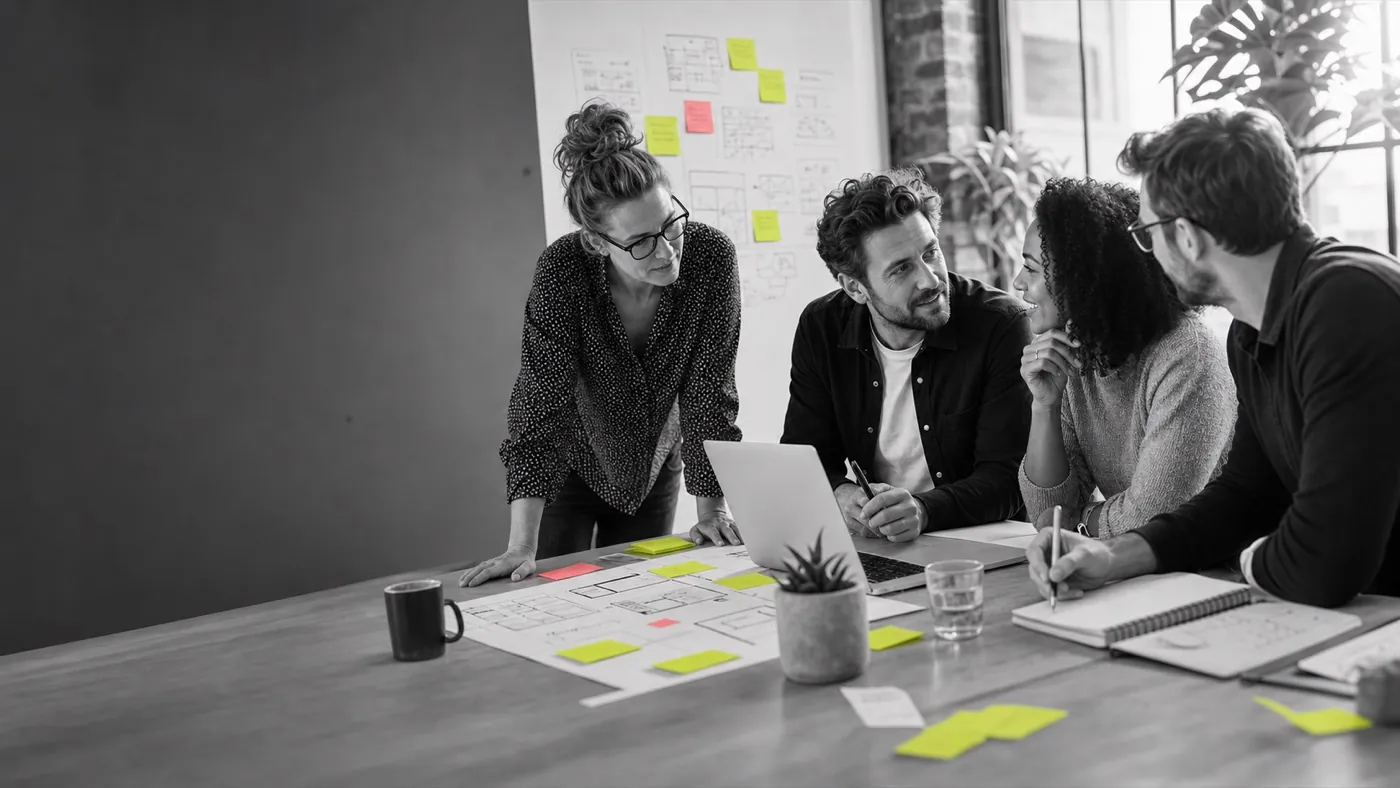 A team working through a plan together