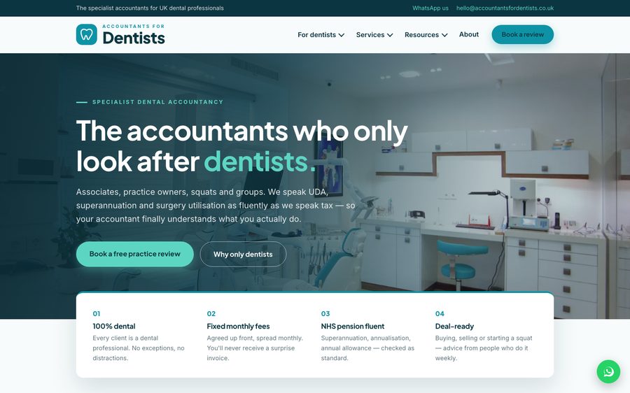 The Accountants for dentists website