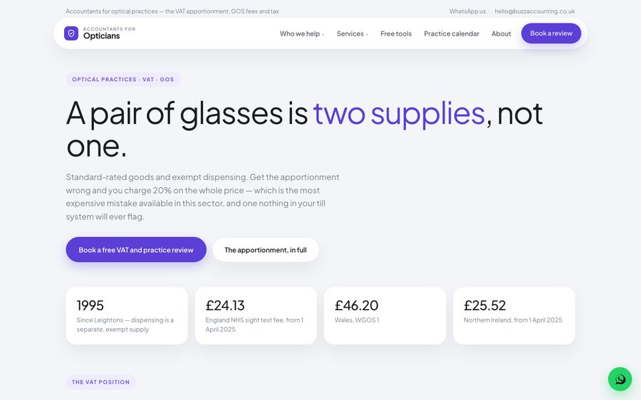 The Accountants for opticians website
