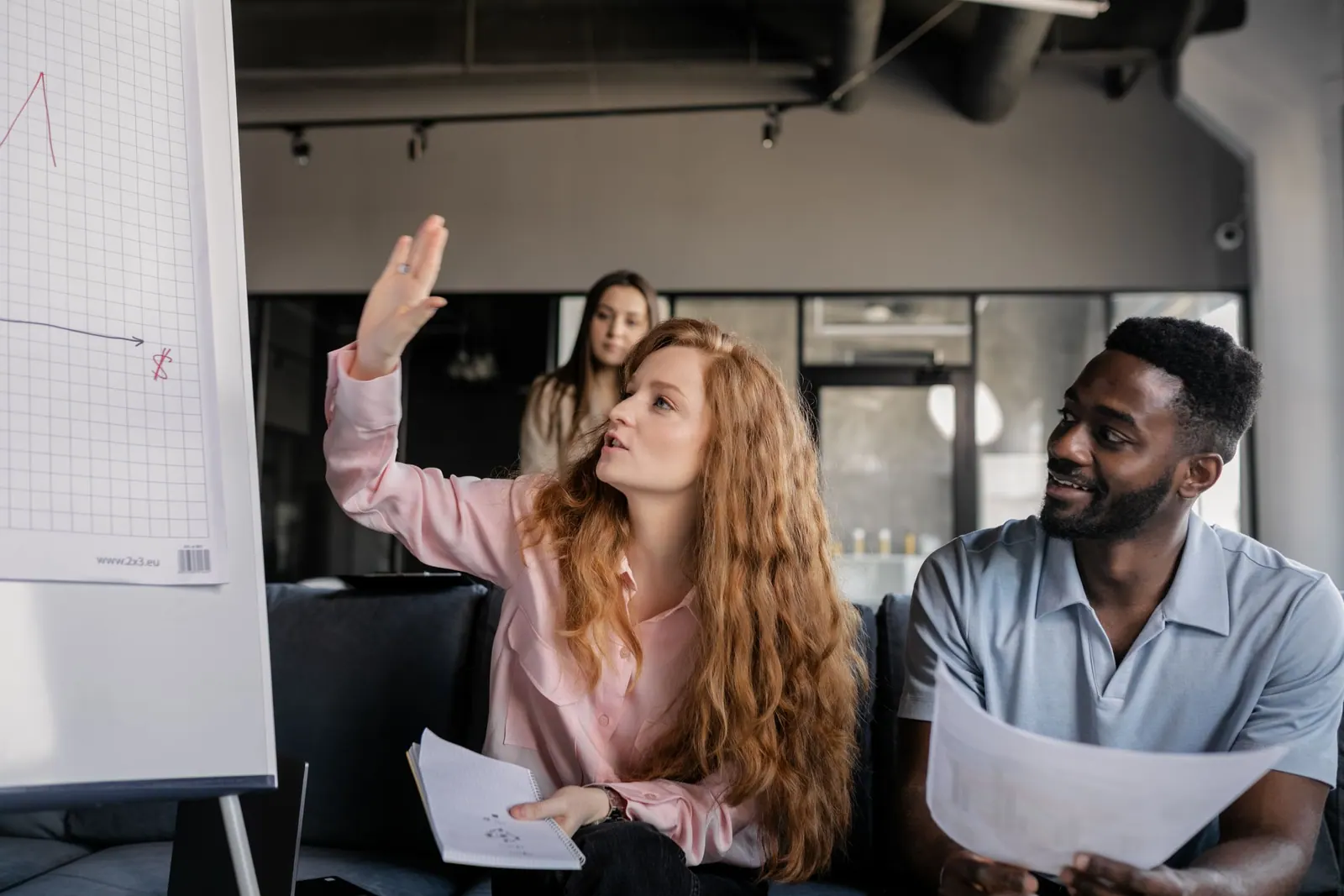 A strategy session at a flipchart