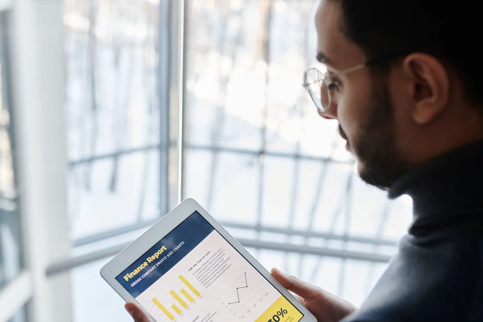 Financial report and forecast papers reviewed by a window