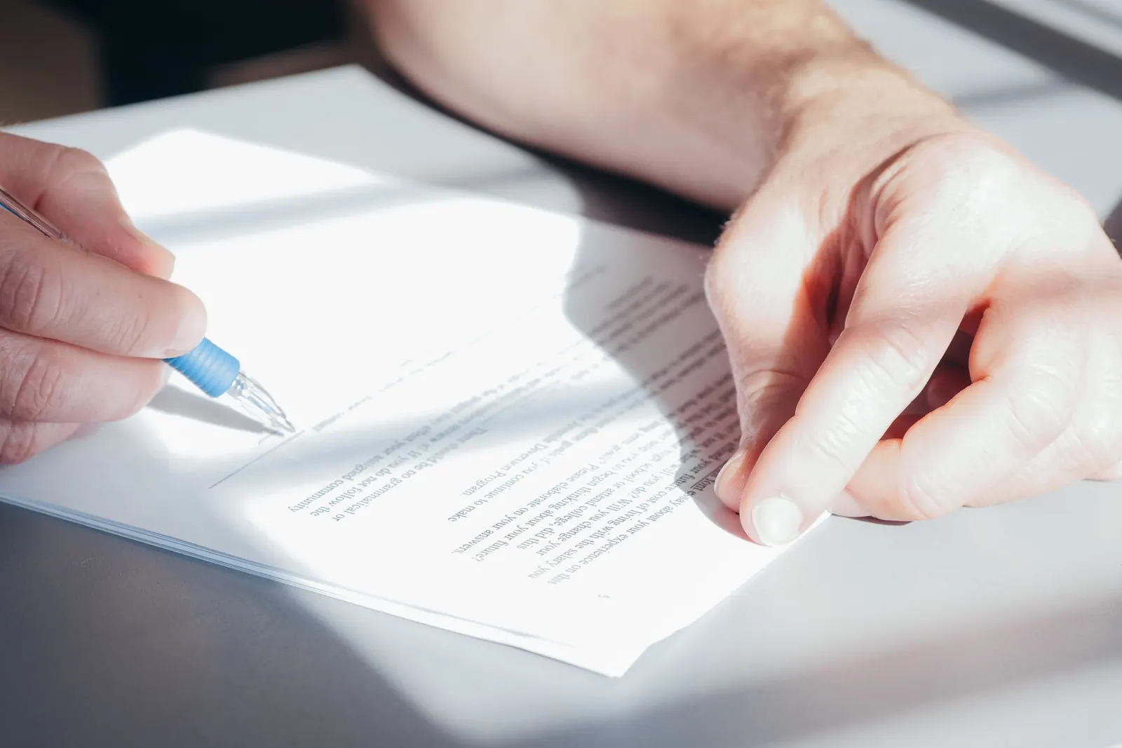 A company document being signed