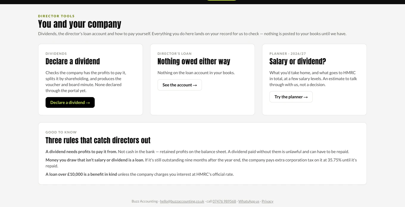 Director tools: the loan account, dividends, and salary versus dividend.