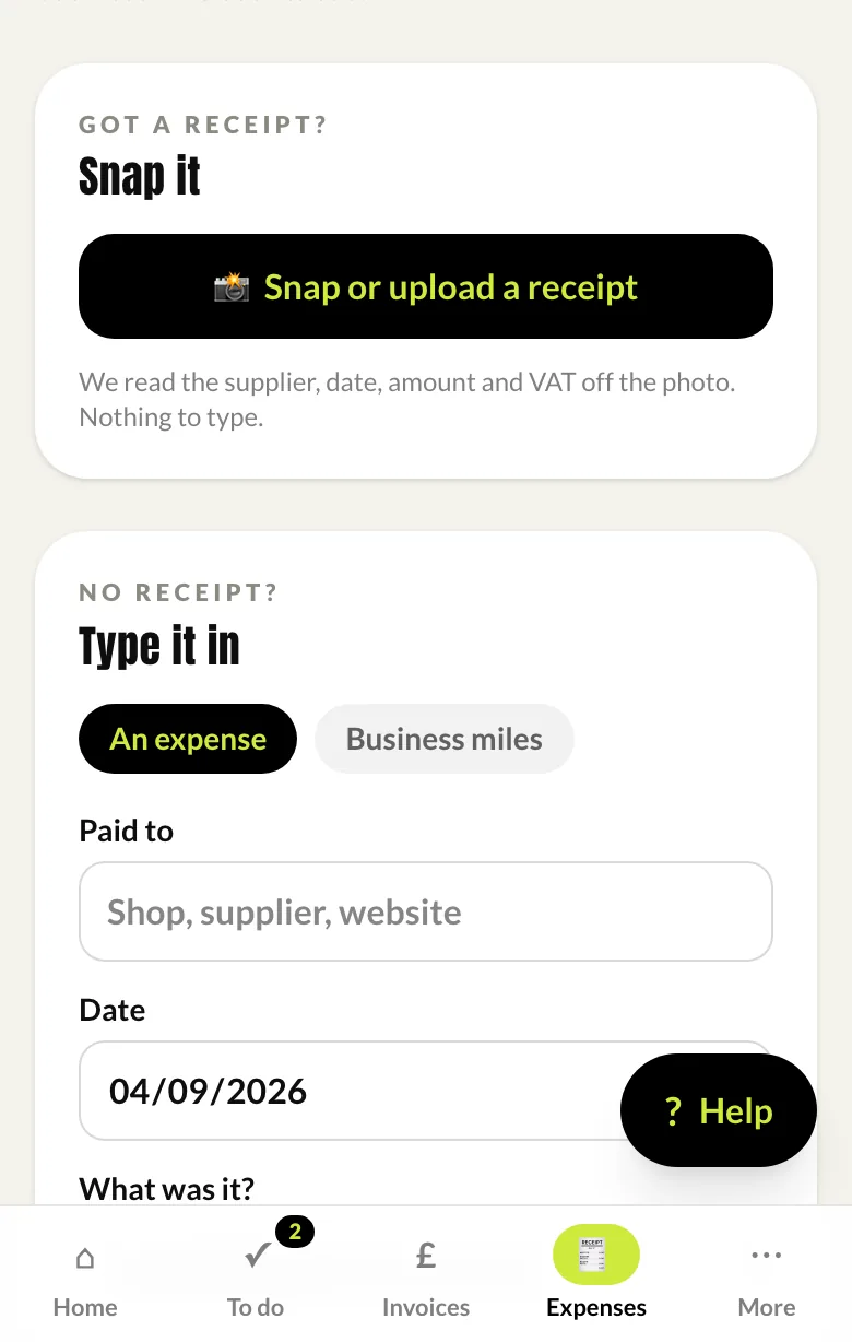 Snapping a receipt