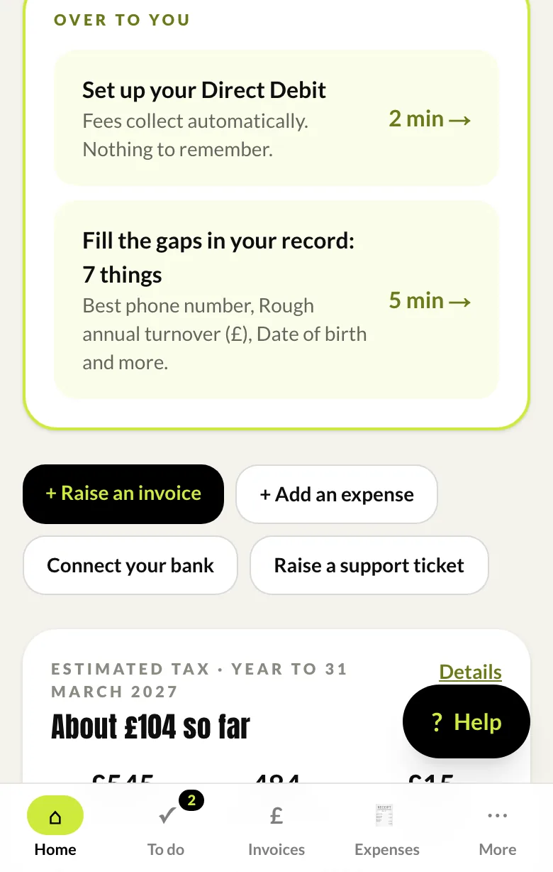 The app home screen