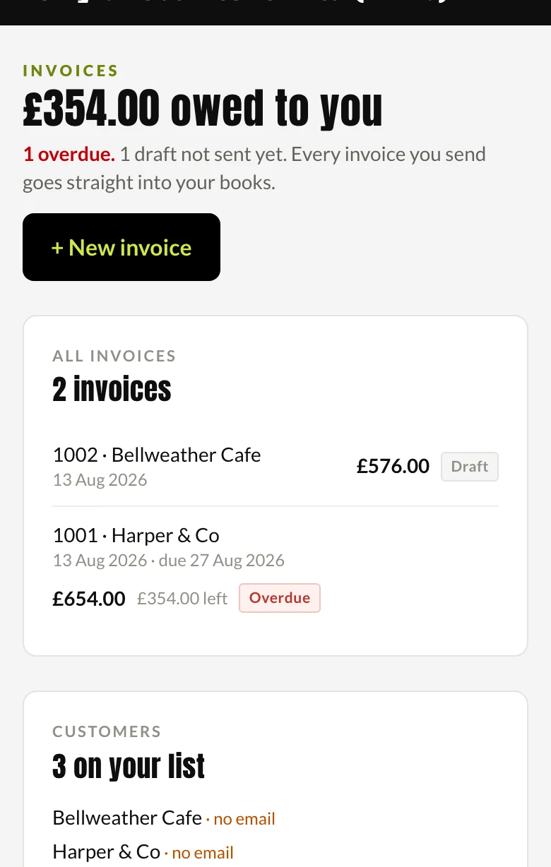 Invoices on a phone