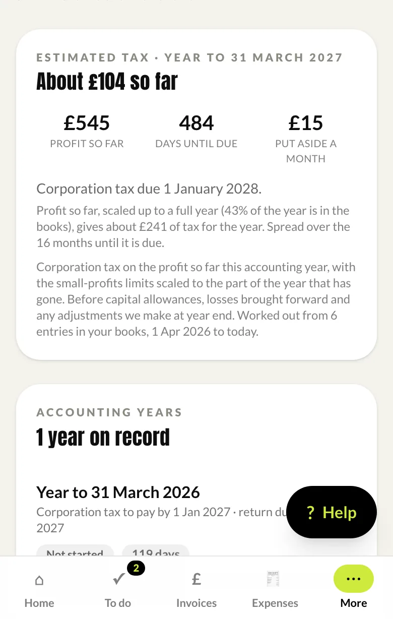 The tax estimate on a phone